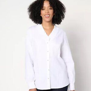 d & co Signature PLUS 2X White V Neck Blouse NWOT